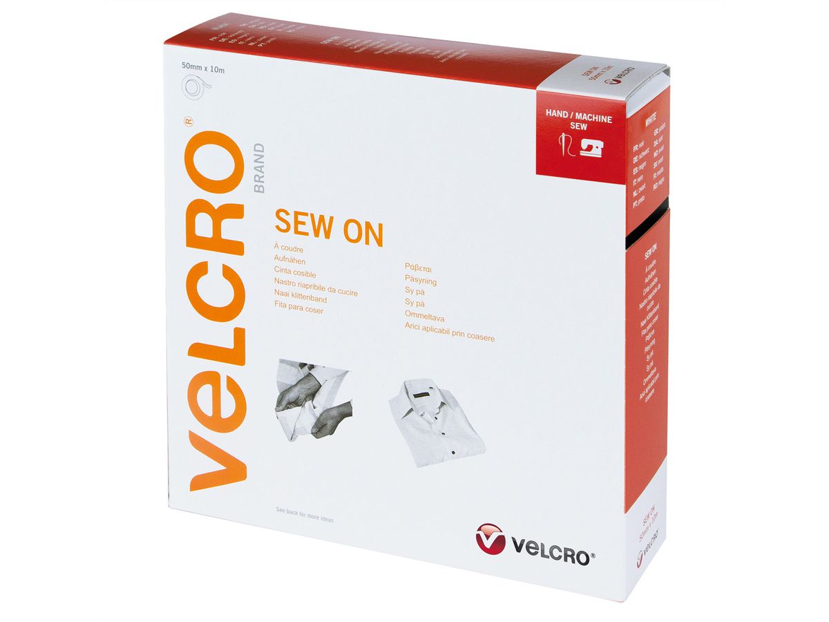 VELCRO® Crochets & velours 50mmx10m blanc, bande à coudre