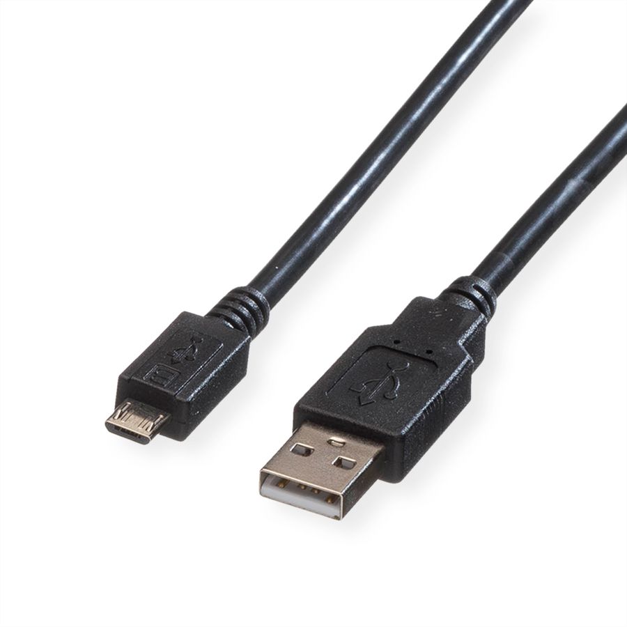 ROLINE USB 2.0 Kabel, USB A ST - Micro USB B ST, schwarz, 0,8 m