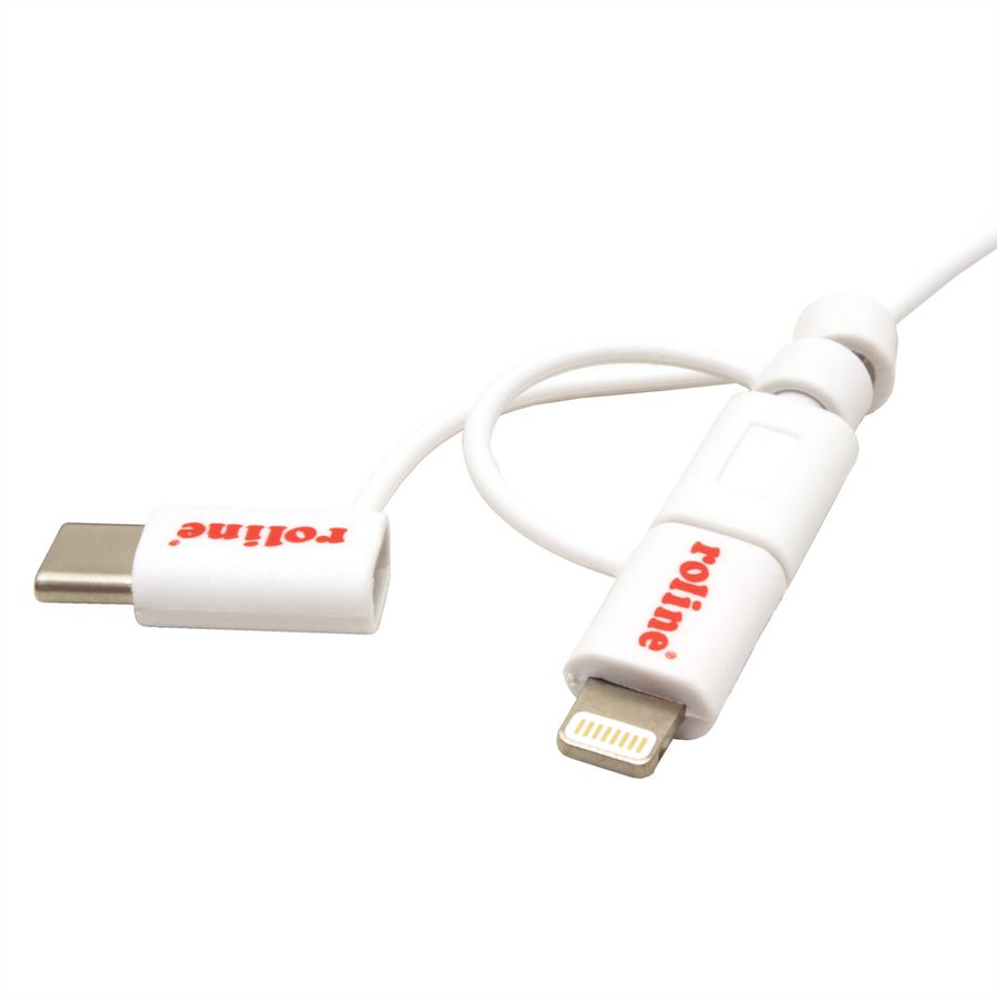 ROLINE USB 2.0 Sync- & Ladekabel, USB-A - USB-C / 8-Pin / USB MicroB, weiß, 1 m