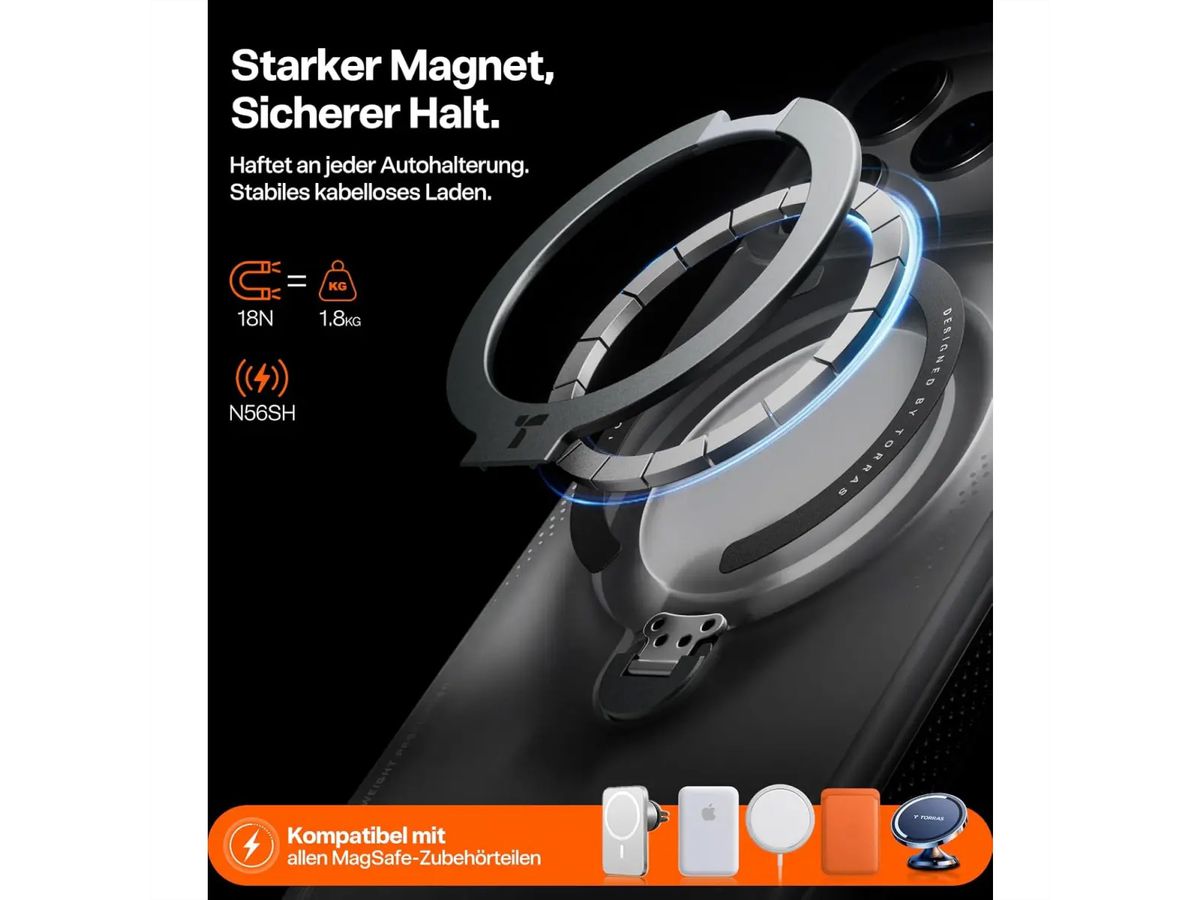 Torras Ostand Q3 Air Schutzhülle, iPhone 17 Pro, MagSafe, schwarz
