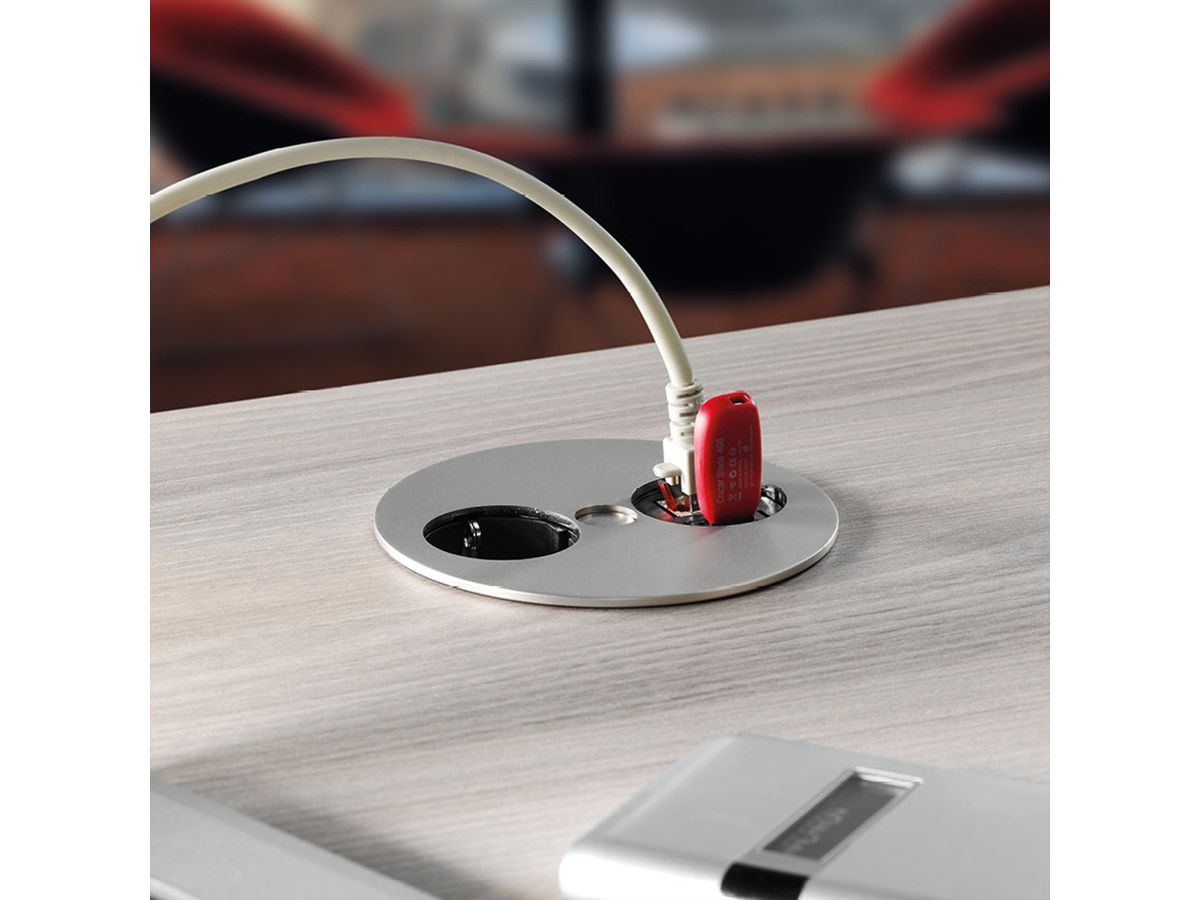 BACHMANN TWIST 1x contact de protection, 2x Keystone, connecteur GST18, Chargeur USB 60W 2,0m GST18, chrome, 0,2 m