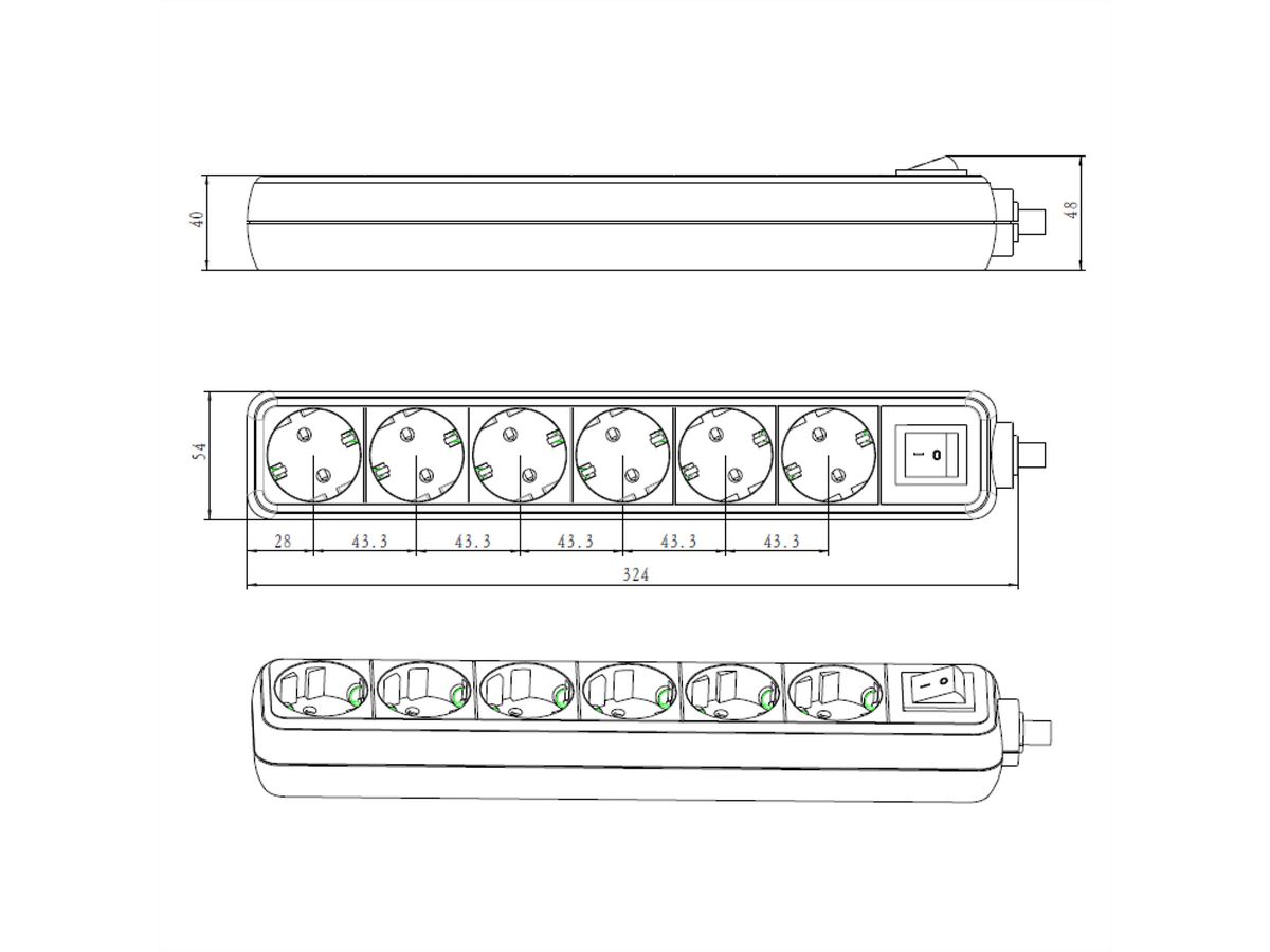 BACHMANN SELLY Bâti de prises 6x contact de protection, interrupteur, blanc, 1,5 m