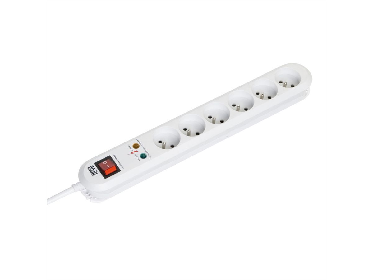 BACHMANN SMART Steckdosenleiste 6x UTE, 1x SPD, 1x Schalter, 3,0m CEE7/7, weiss