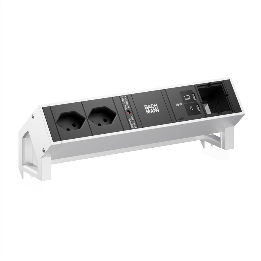 BACHMANN DESK2 2xCH 90° 1xUSB C/C 65W, 1xCM L=0,2m INOX
