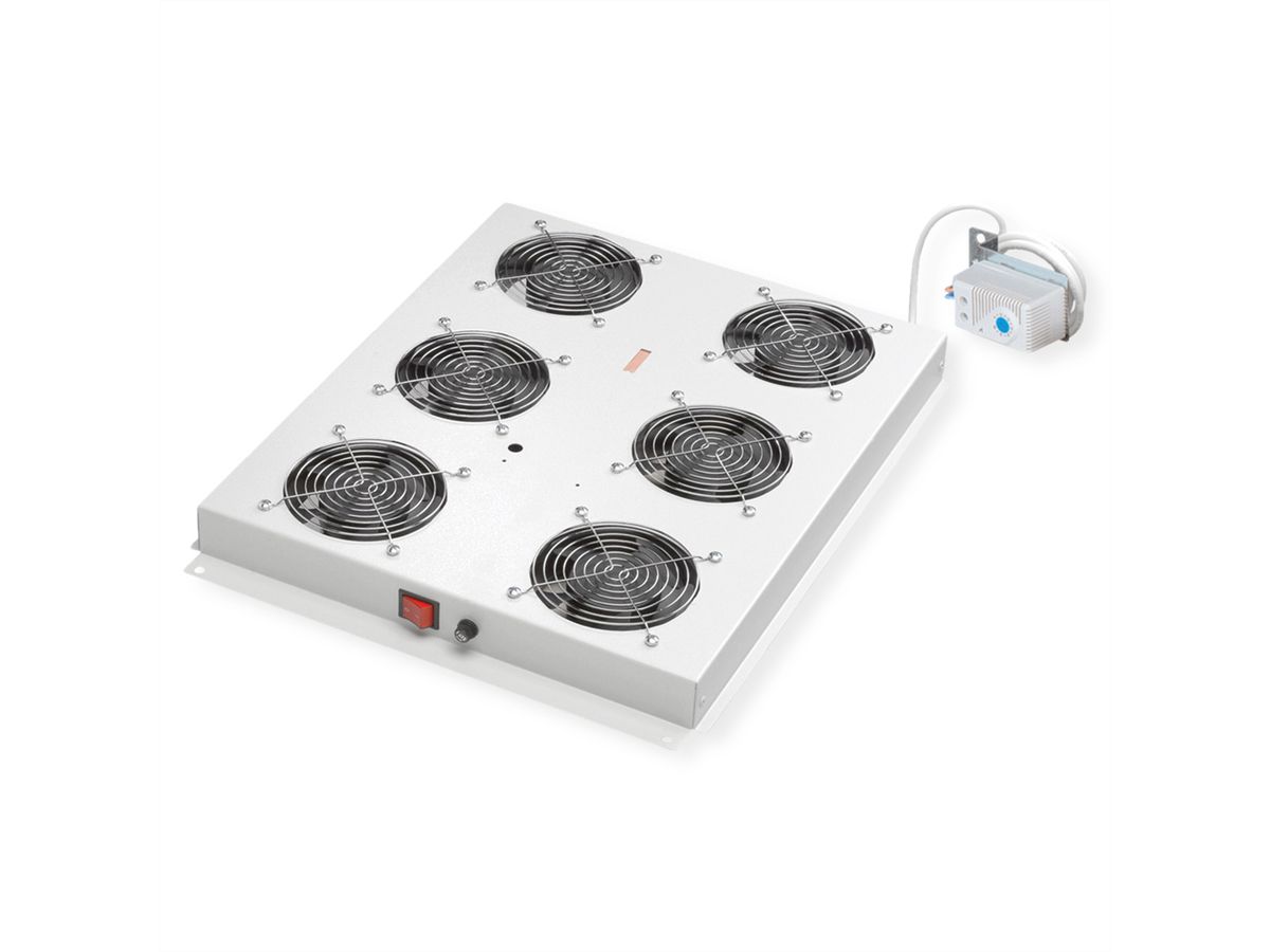 ROLINE 19-Zoll Dachlüftereinheit 6 Lüfter, Thermostat für Serverschrank grau