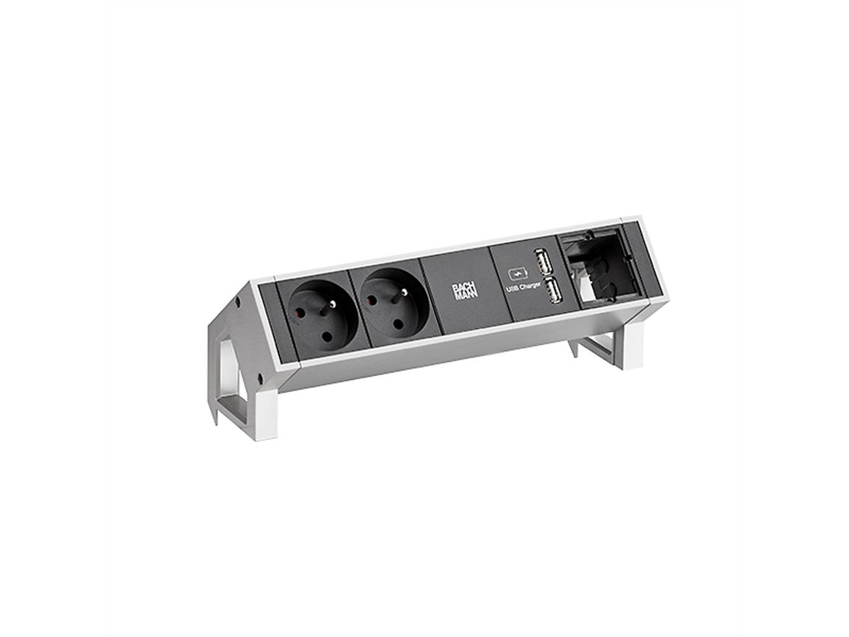 BACHMANN DESK2 2xUTE 35° 1xUSB Charger 1xCM Strom 0,2m GST18 Inox