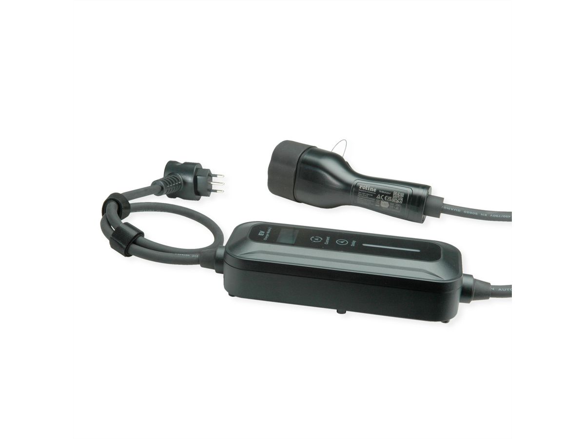 ROLINE Tragbares E-Auto Ladegerät, CEI23-50 (IT, Typ-L) & Typ2 Stecker, 1-phasig, Mode 2, 16 A, 3,6 kW, 5 m