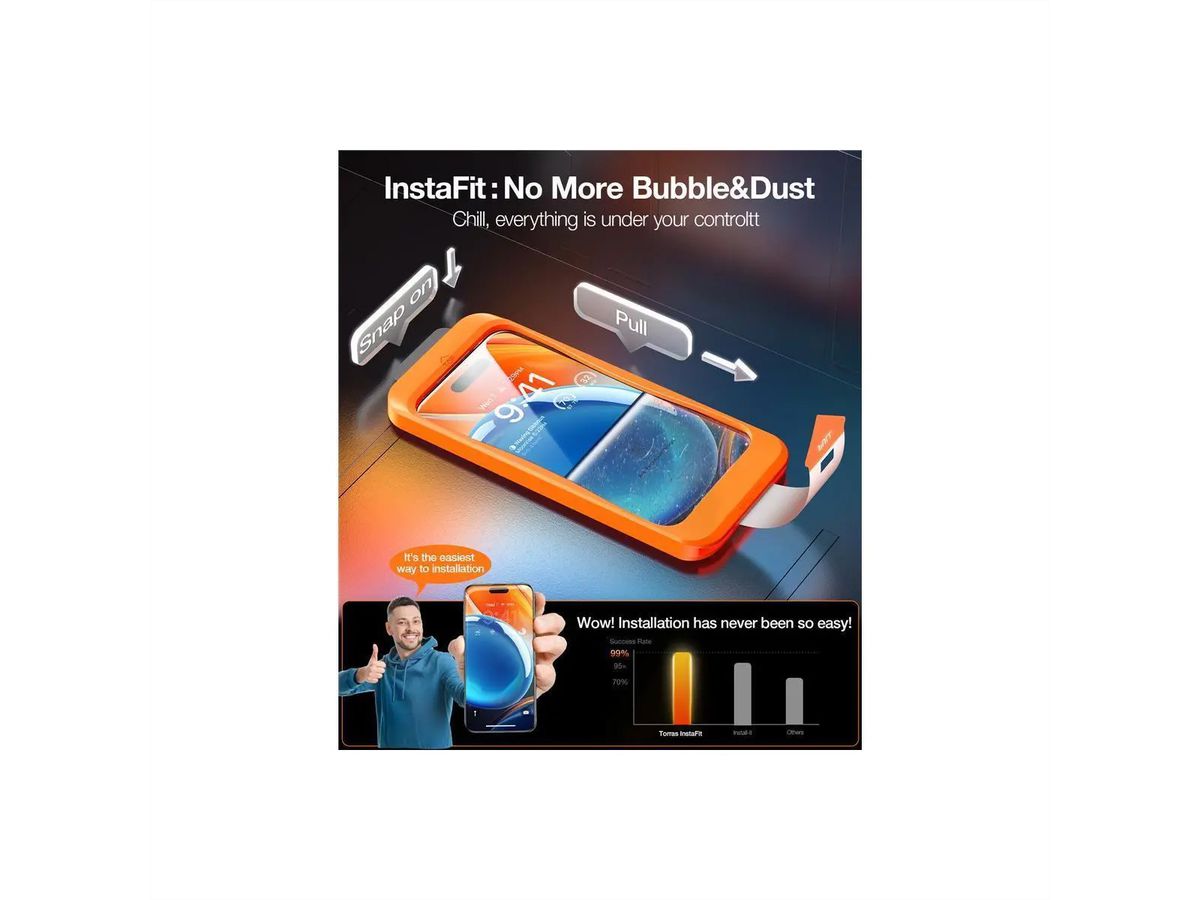 Torras protection d'écran Install Master, , iPhone 15, transparent