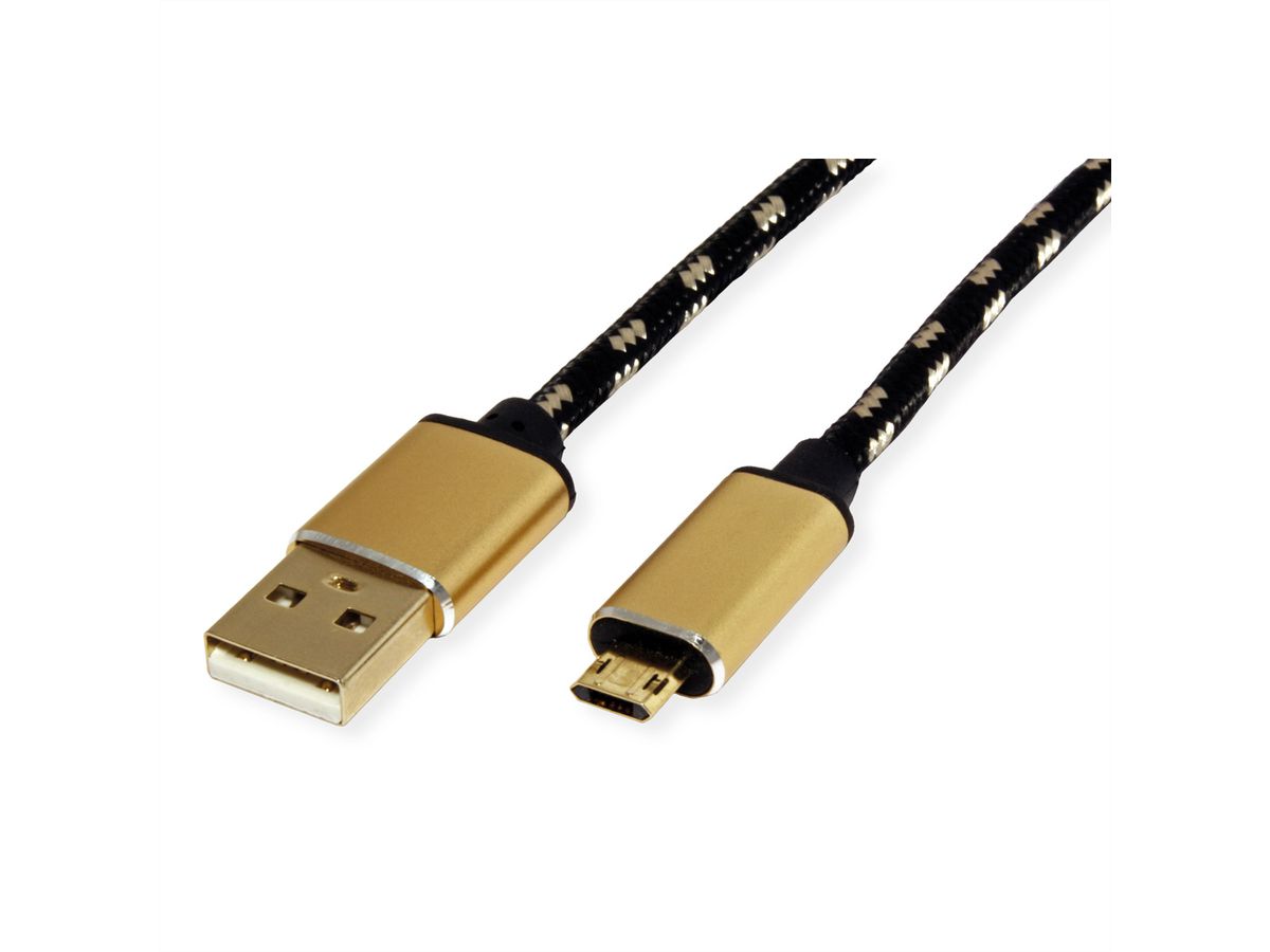 ROLINE GOLD Câble USB 2.0, USB A mâle - Micro USB B mâle, 1,8 m