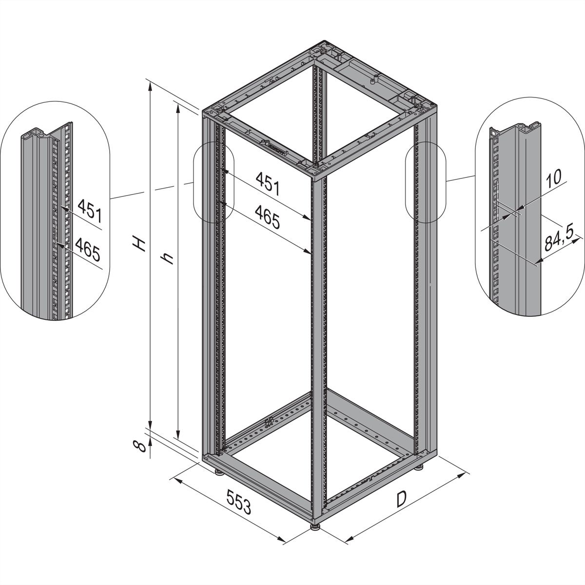 Cadre d'armoire Novastar SCHROFF, Slim-Line, 12 U 553W 1000D