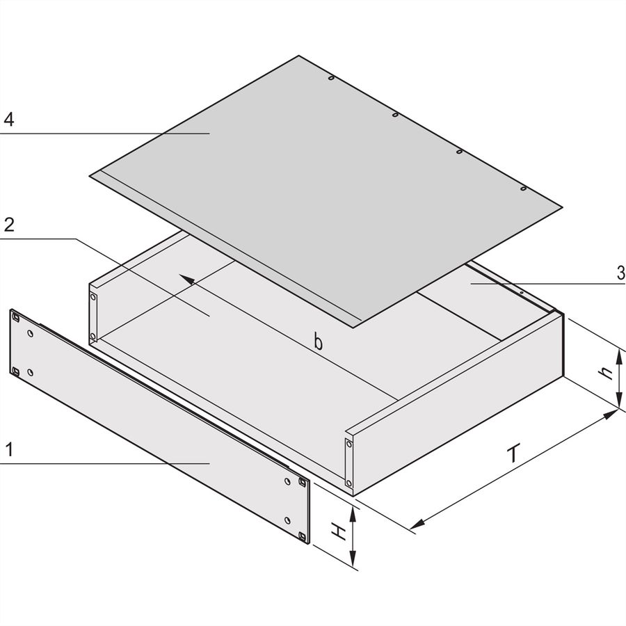 SCHROFF 19"-Kompletteinschub aus Stahlblech, Deck- und Bodenblech geschlossen - MULTIPAC 2HE 340T ALZN
