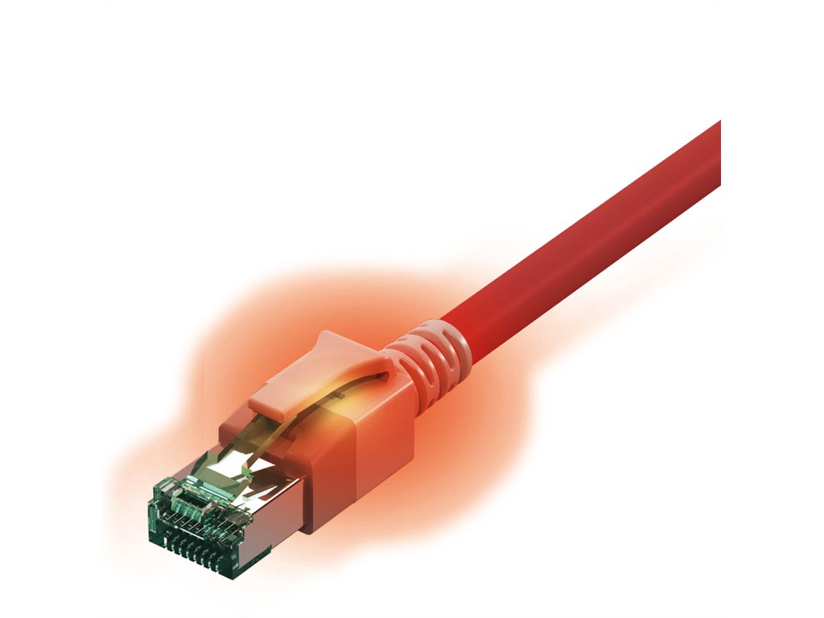 EasyLan DualBoot LED Patchkabel RJ45 S/FTP Kat.6A (Class EA), mit saCon Stecker, LSOH, rot, 0,5 m