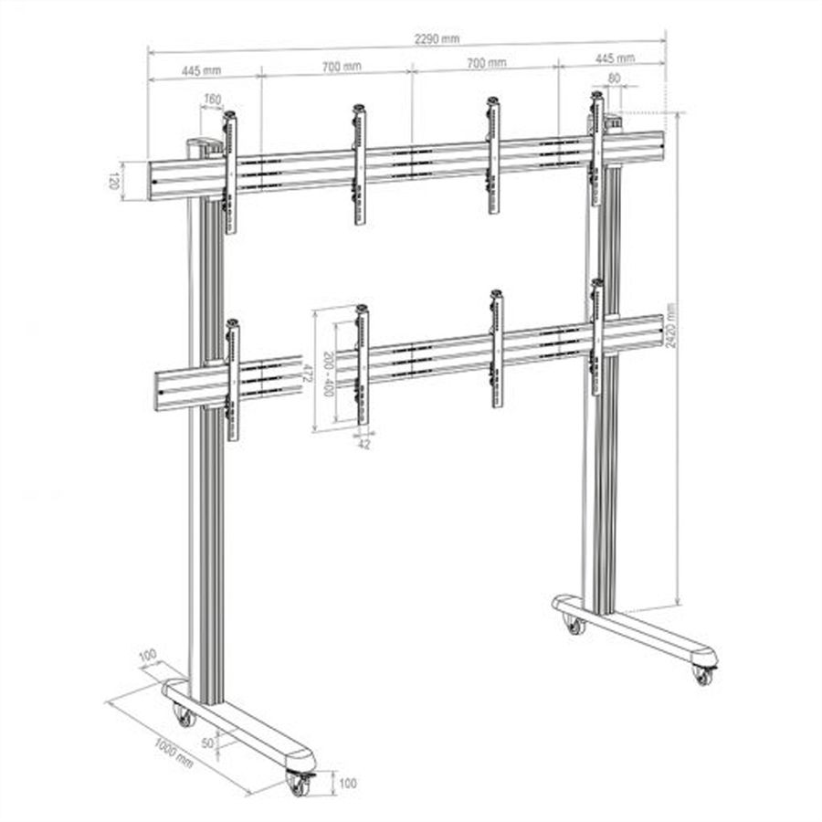 Hagor support mural HA-VWT 2 x 2 Portrait, Videowall-Trolley, noir