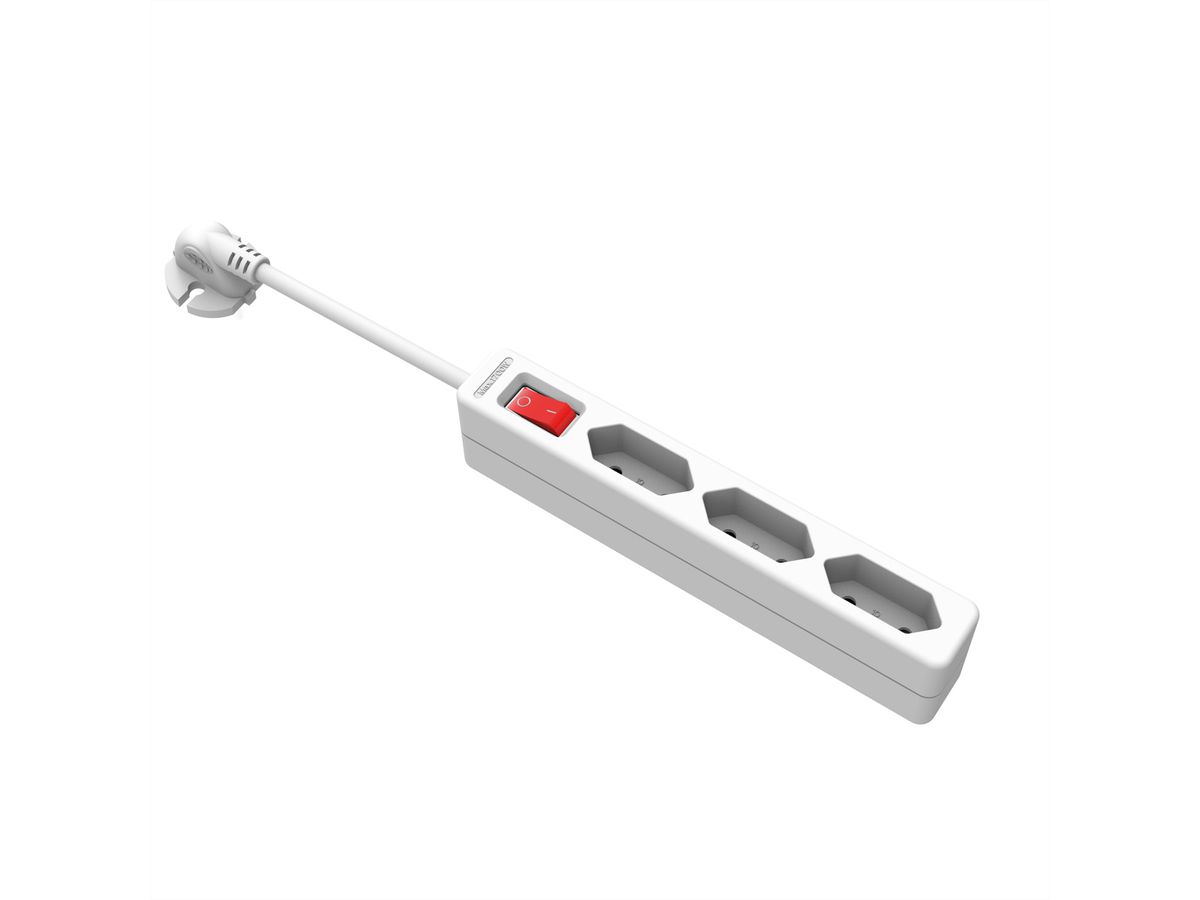 VALUE 3-fach Euro-Steckdosenleiste, mit Schalter, Konturenstecker, weiss, 2 m