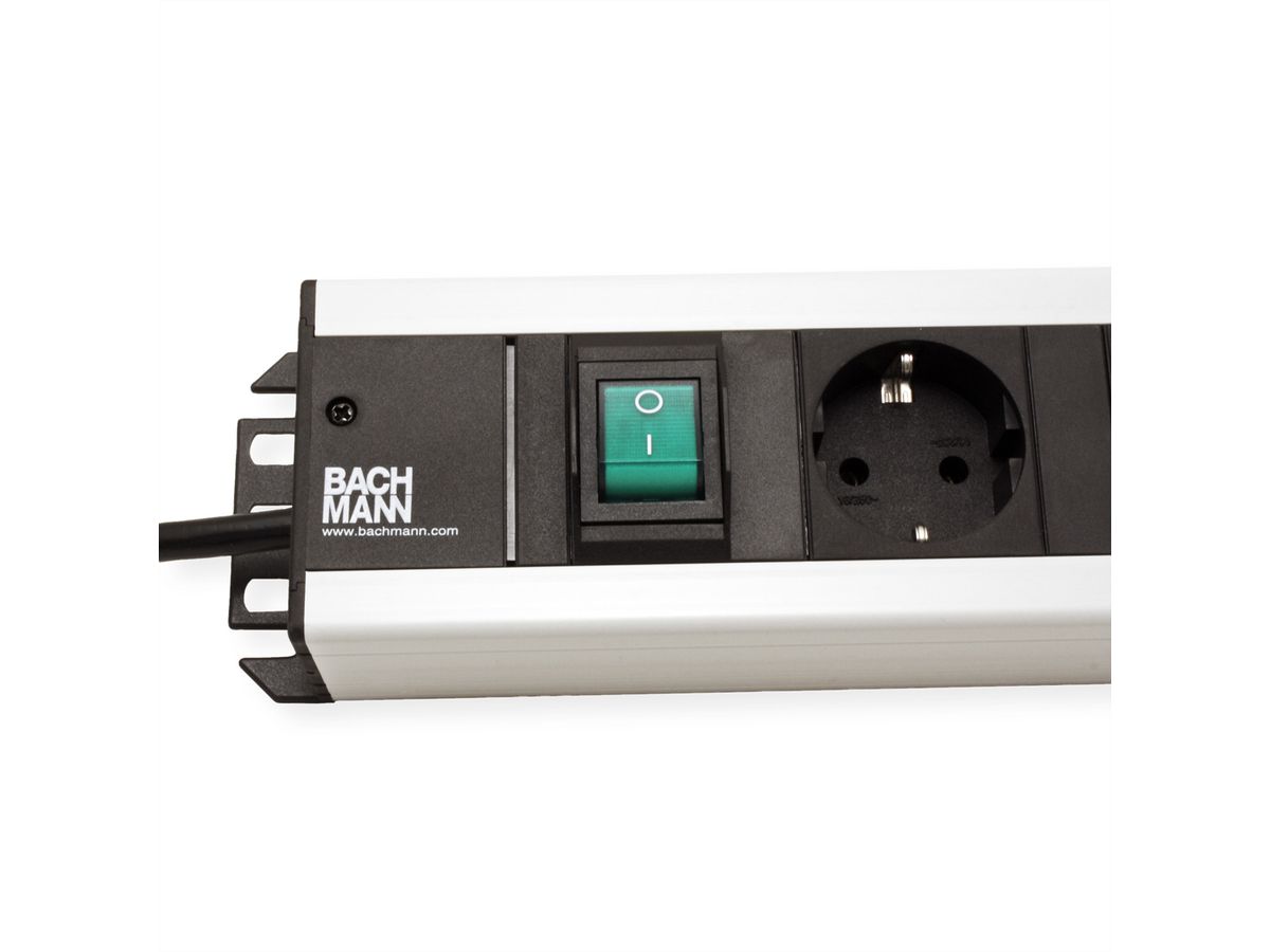 BACHMANN Multiprise 6x contact de protection, interrupteur, compatible rack 19 pouces, Chargeur USB 60W 1xABD GST18, 2 m