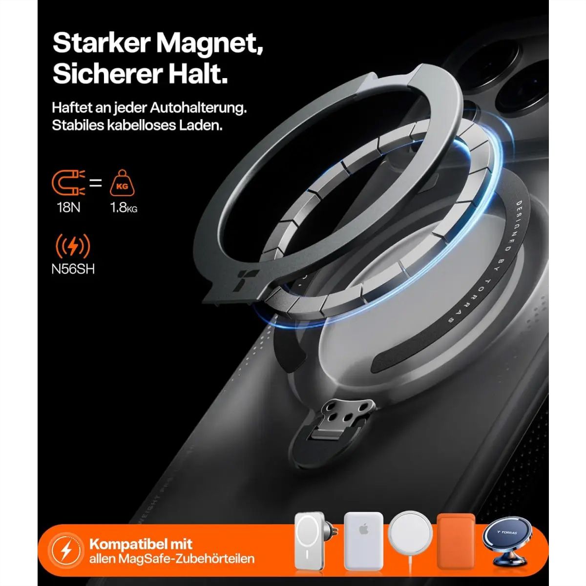 Torras Ostand Q3 Air Case, iPhone 17 Pro Max, MagSafe, noir