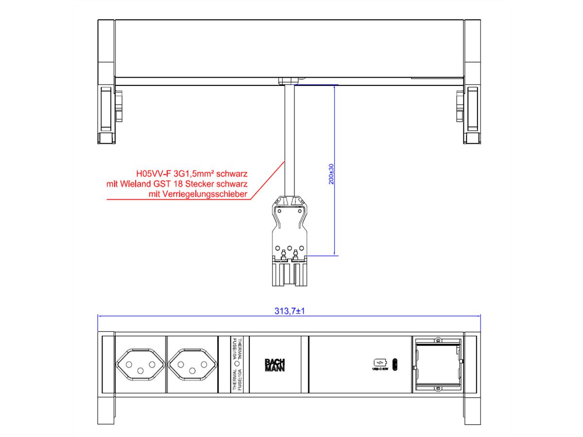 BACHMANN DESK2 ALU BLACK 2xCH T13 1xCM, SUISSE