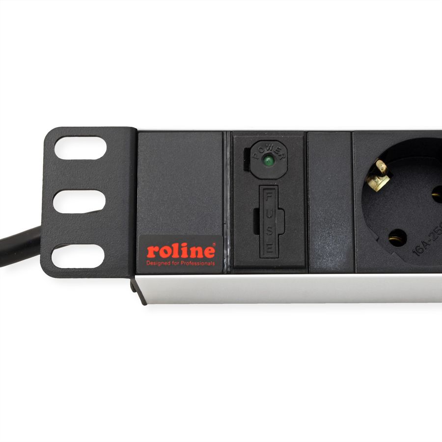 ROLINE 19-Zoll-Steckdosenleiste 8fach + C14-Stecker, silberfarben, 2 m
