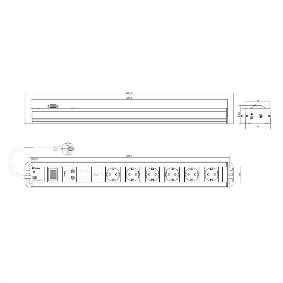 BACHMANN Multiprise 6x contact de protection, protection totale des appareils, interrupteur, 2 m