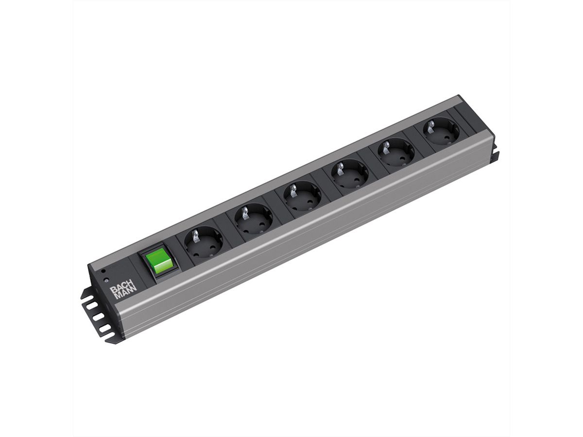 BACHMANN Multiprise 6x contact de protection, interrupteur, compatible rack 19 pouces, Chargeur USB 60W 1xABD GST18, 2 m