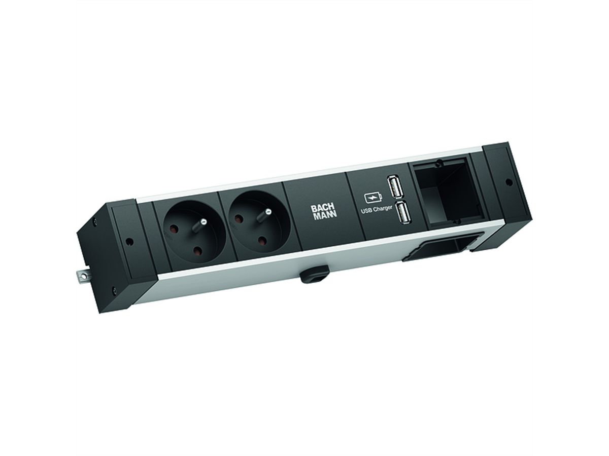 BACHMANN DESK RAIL 2xUTE 1xCM 1xUSB Charger 2,0m GST18
