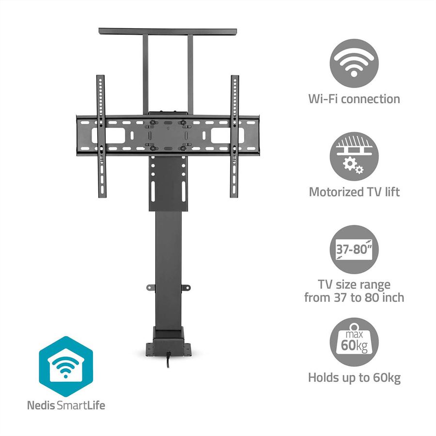 Nedis SmartLife motorisierter TV-Lift 37–80" schwarz, Einbau, 60 kg, 79–184 cm Hub