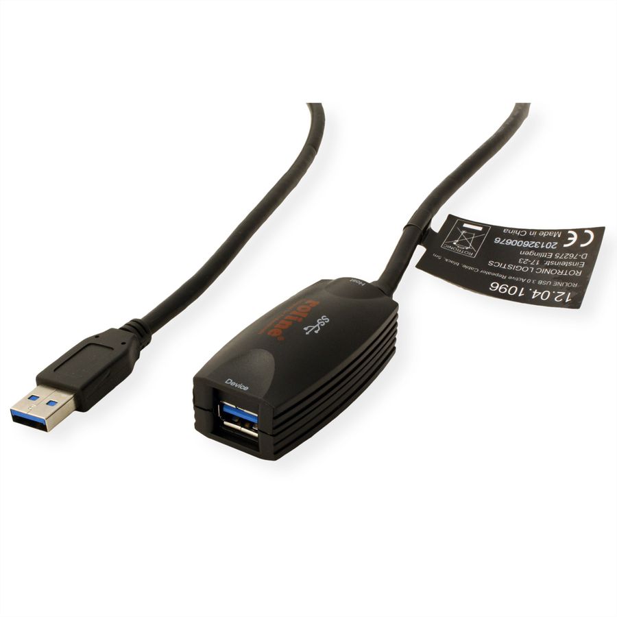 ROLINE Câble prolongateur actif Repeater USB 3.2 Gen 1, noir, 5 m