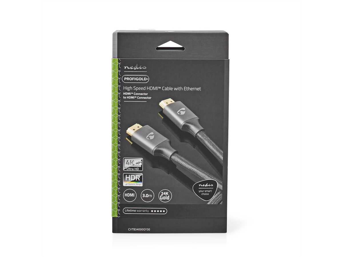 Nedis HDMI High Speed Kabel mit Ethernet, grau, 3 m