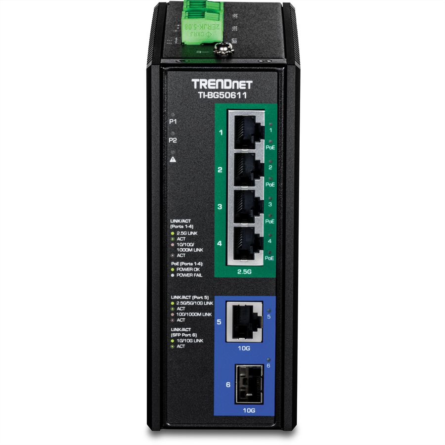 TRENDnet TI-BG50611 Industrial  DIN-Rail Switch 2,5G 6-Port PoE++ mit 10G Ports