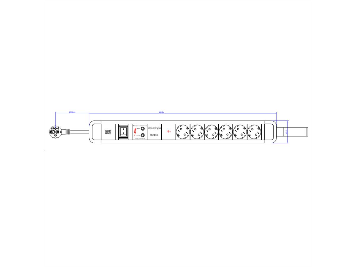 BACHMANN PRIMO 2 6xCEE7/3 1xGVS mit Schlaufe 2m CEE7/7 RAL5010