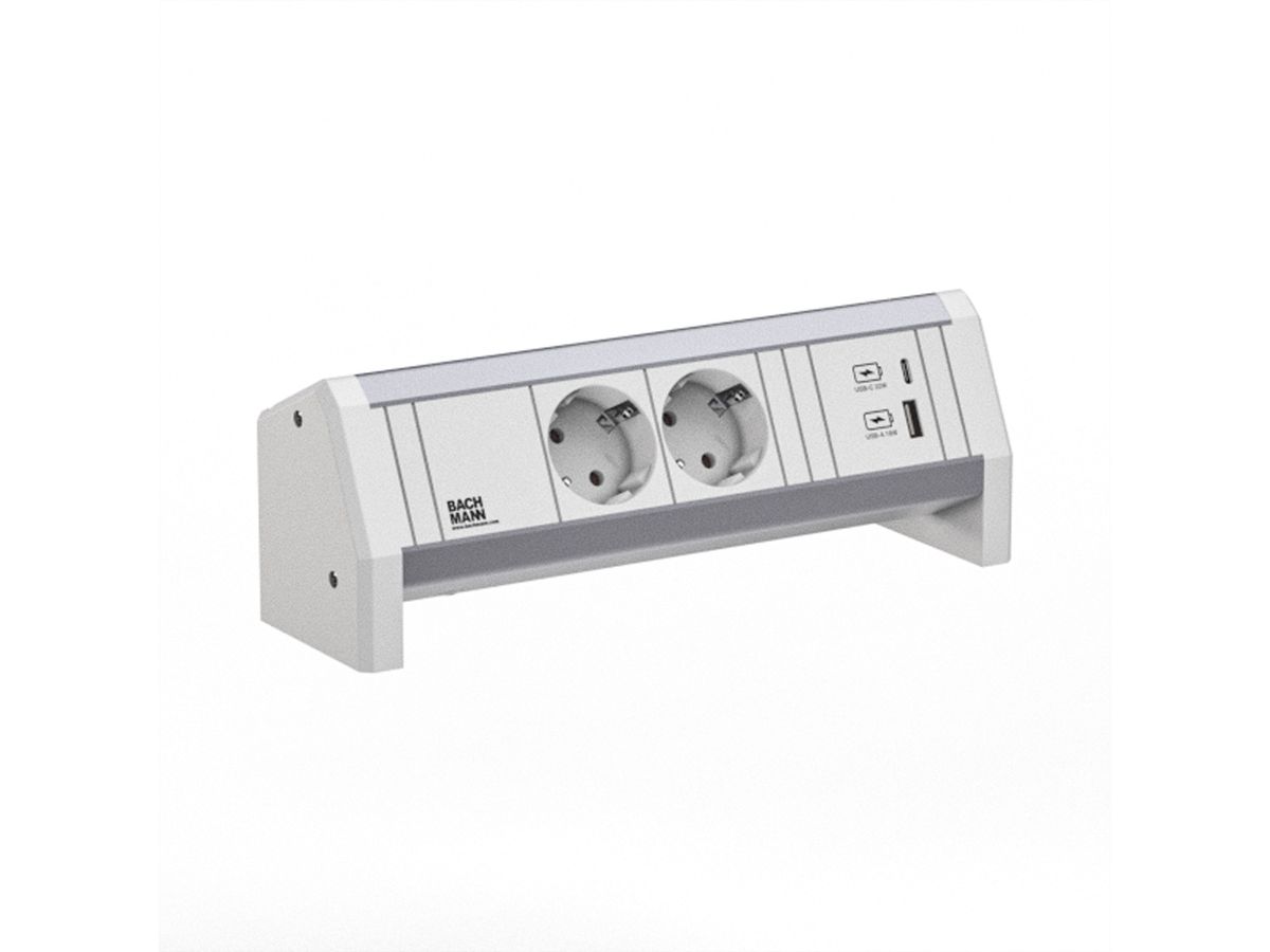 BACHMANN DESK 2xCEE7/3 1xUSB A/C 22W GST18 RAL9010
