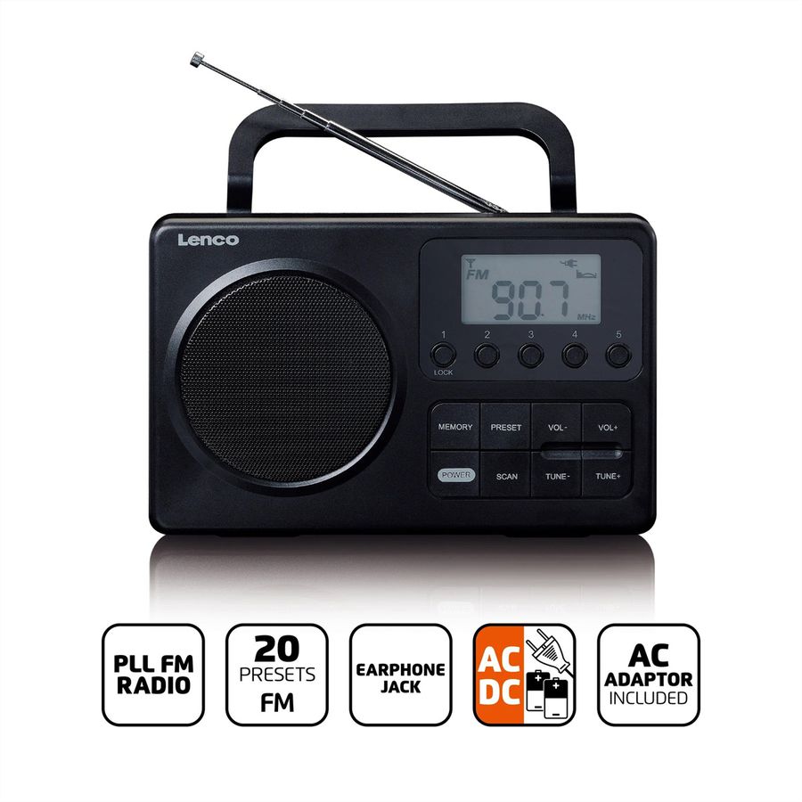 Radio FM compacte Lenco MPR-035BK, FM, 20 présélections, LCD