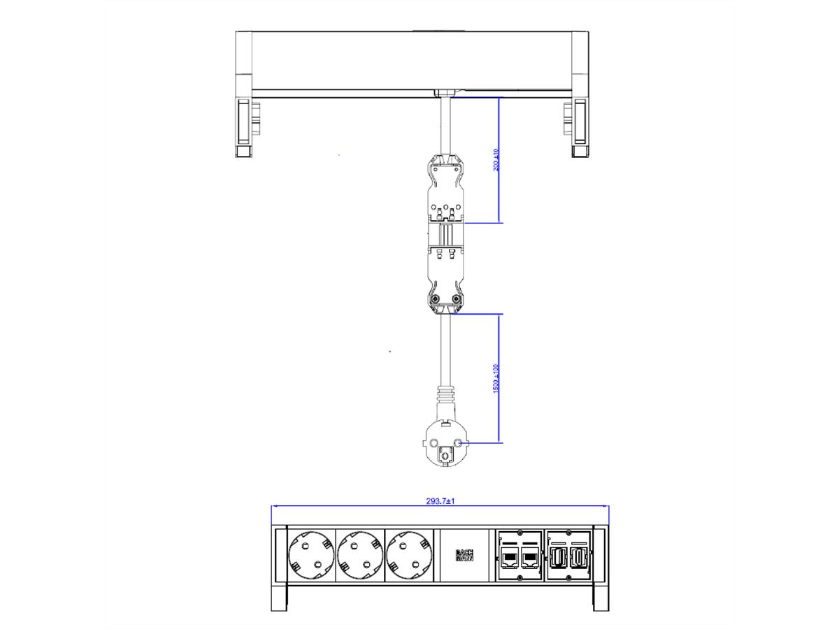 BACHMANN DESK2 3x contact de protection, 2x CAT6, 1x HDMI, 1x USB 3.0