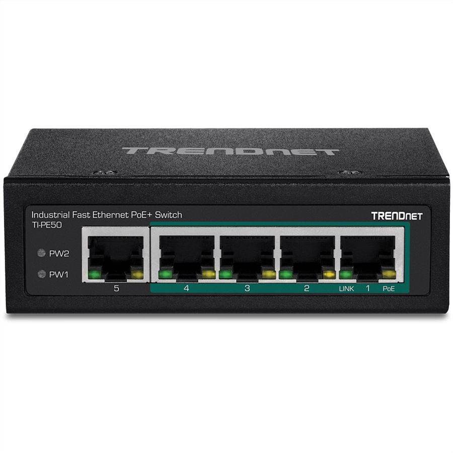 TRENDnet TI-PE50 DIN-Rail Switch 5-Port Industrial Fast Ethernet PoE+