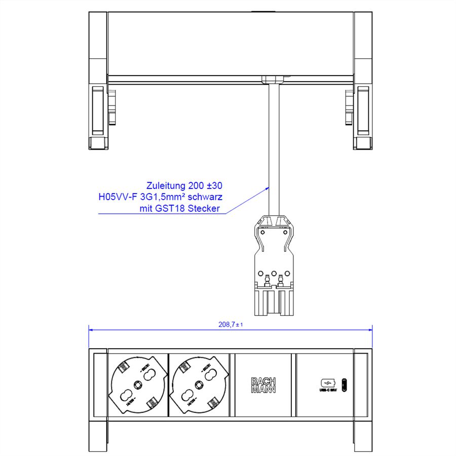 BACHMANN DESK2 2xP40 1xUSB C 30W, ITALIE
