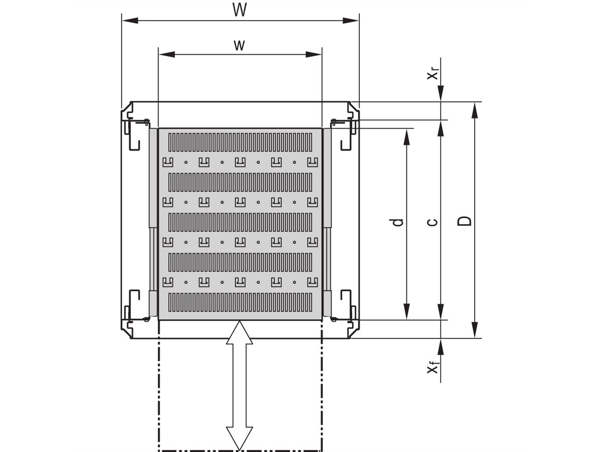 SCHROFF 19''-Fachboden ausziehbar - 19"FA AUS 2HE C=500 VOL 7035