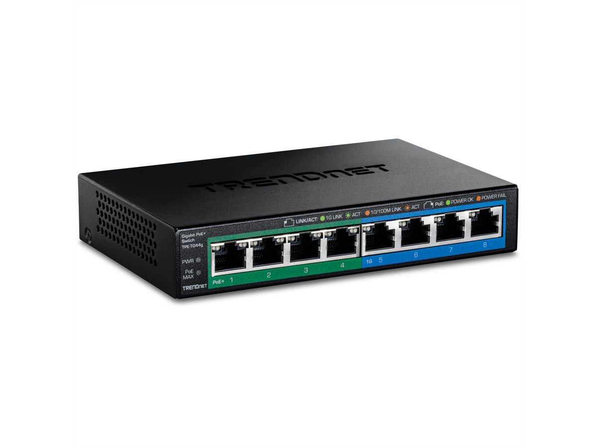 TRENDnet TPE-TG44g 8-Port PoE Switch GREENnet Gigabit, 4 PoE, 4 Non-PoE