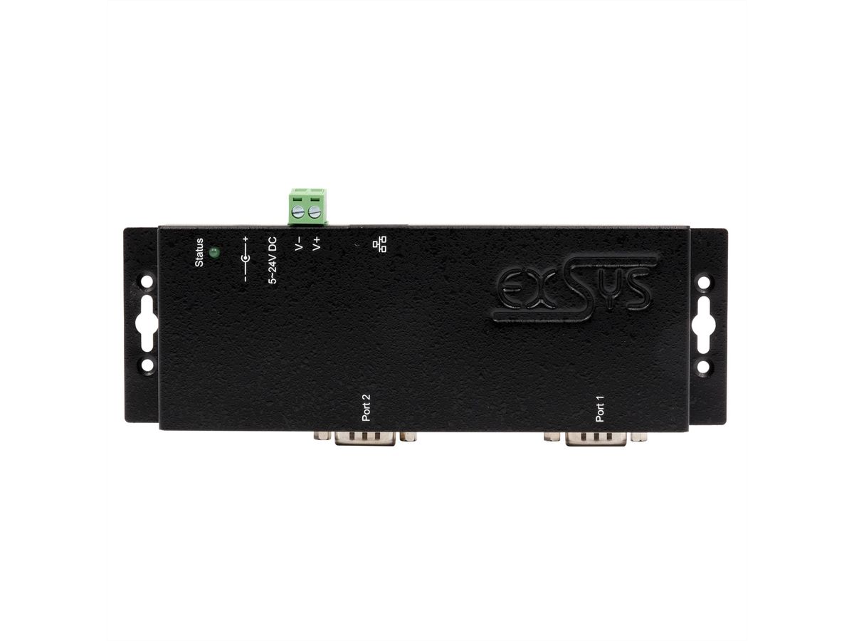 EXSYS EX-6122-2 Ethernet zu Seriell  2 x RS-232/422/485  mit 9 Pin Stecker inkl. Virtual Com Software