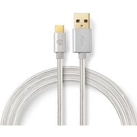 Nedis Câble USB 2.0, Type C - Typ A, M/M, 15W, argent, 2m