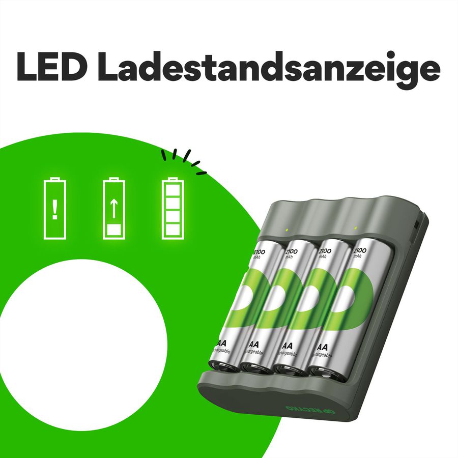 GP Batteries USB-Ladegerät GP B421, inkl. 4 x ReCyko AA 2100 mAh