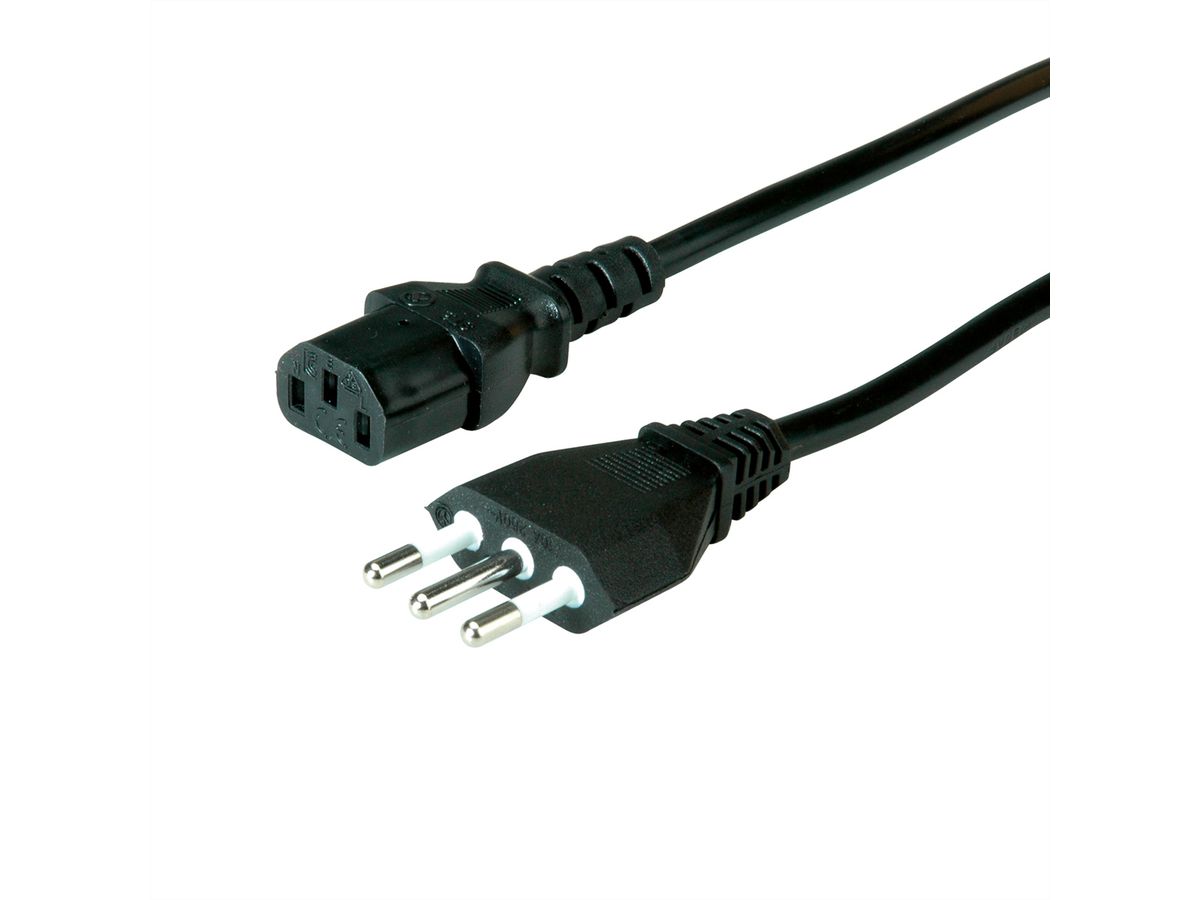 VALUE Netzkabel, gerade IEC-Buchse, Italien, schwarz, 3 m
