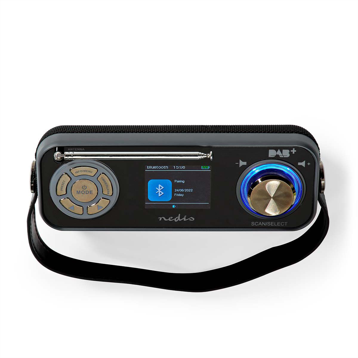 Radio de table DAB+ Nedis, noir, Bluetooth, batterie rechargeable