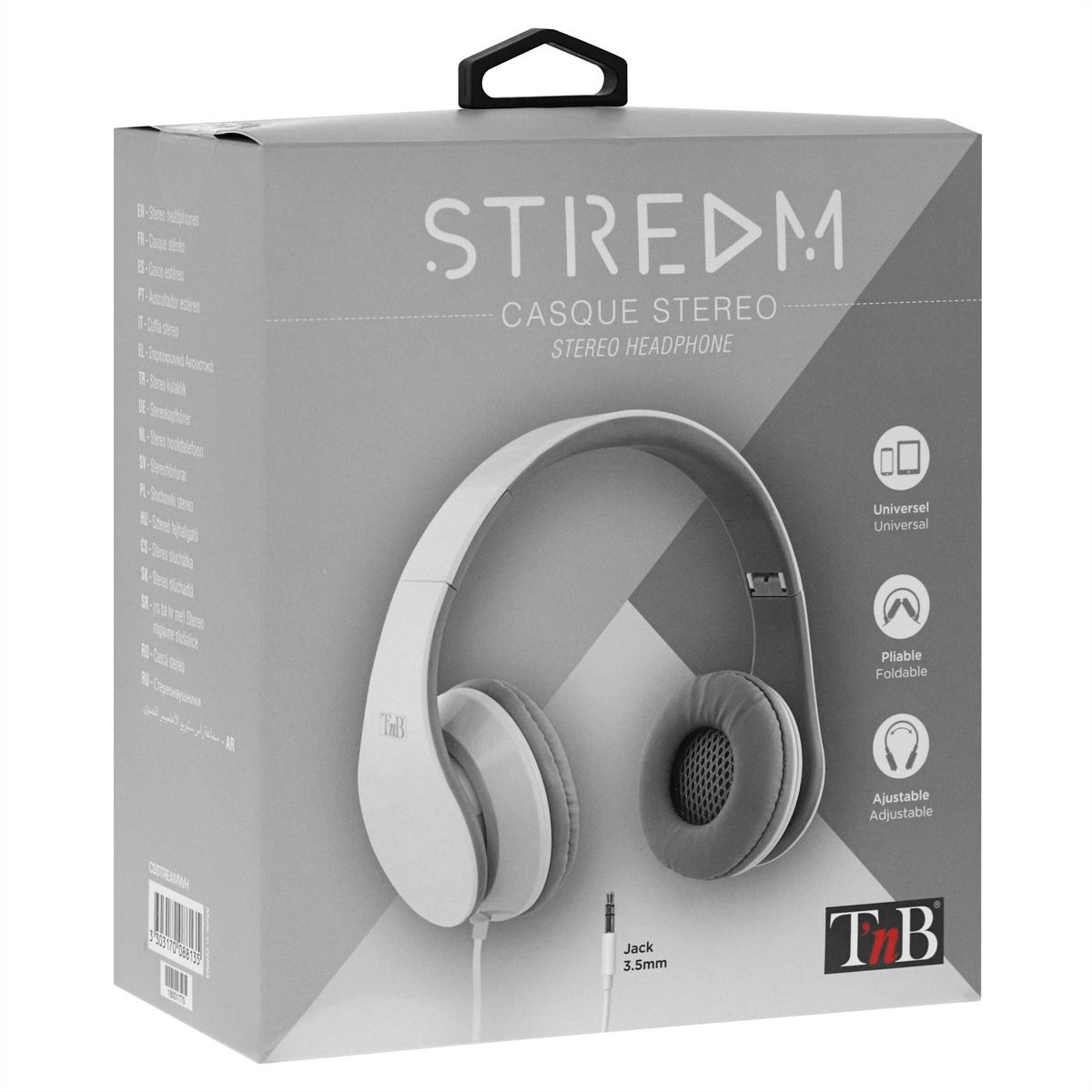 T'nB STREAM Kopfhörer, mit Kabel, weis, faltbar, 20-20000 HZ, 3.5mm Jack