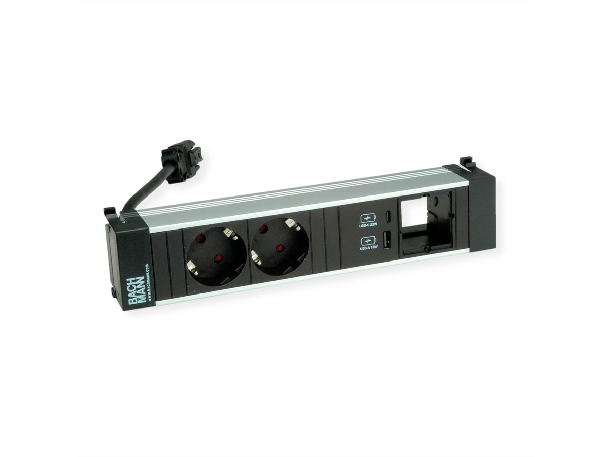 BACHMANN POWER FRAME M 2xCEE7/3, 1xUSB A&C 22W 1xCM 0,2m GST18