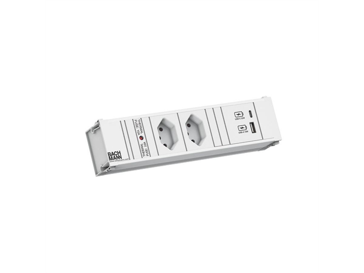 BACHMANN CONI 2xCH 0° 1xUSB A/C 22W 0,2m GST18 RAL9010