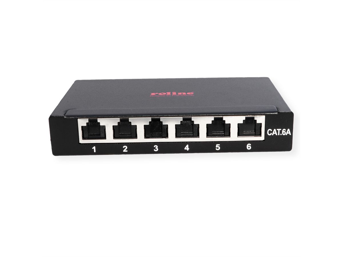 ROLINE Mini-Patchpanel, Cat.6A (Class EA), 6x RJ45, 0,5HE, geschirmt, schwarz