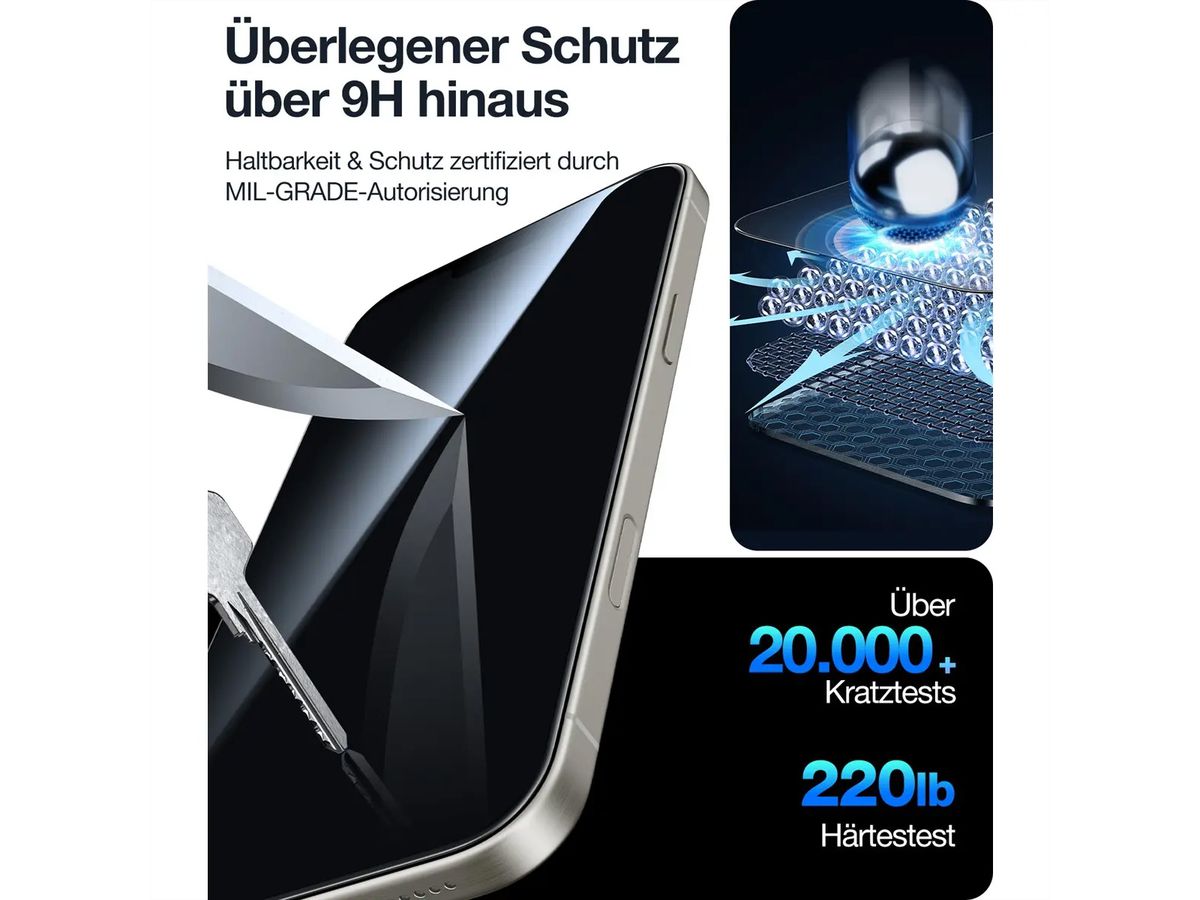 Torras Install Master Displayschutz, Privacy, iPhone 16 Pro Max, transparent