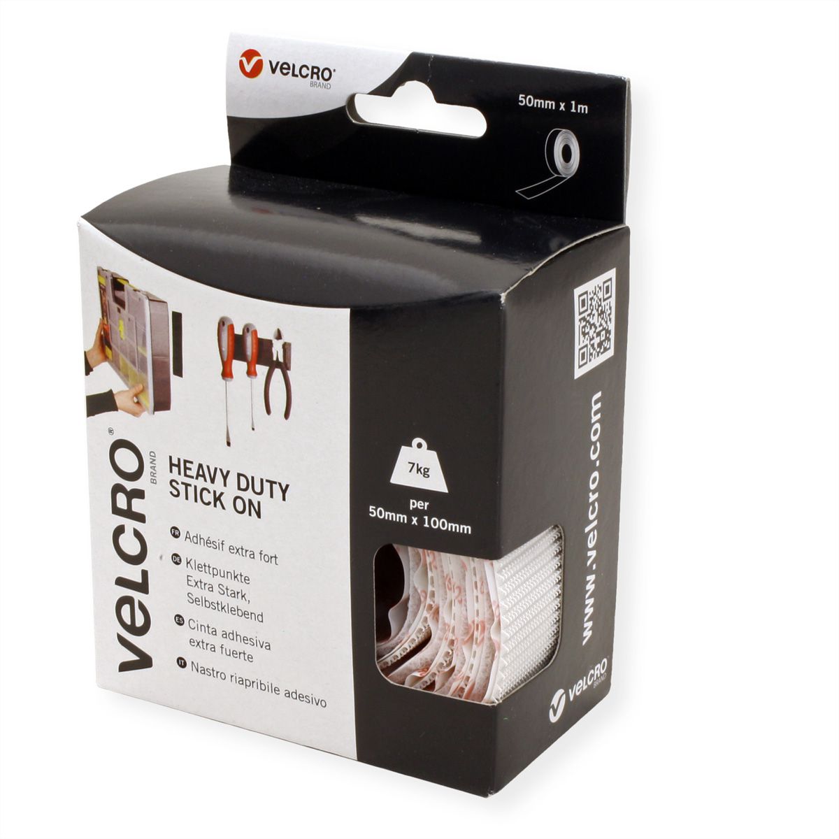 VELCRO® Bande 50mmx1m blanc, crochets&velours autocollants extra fort