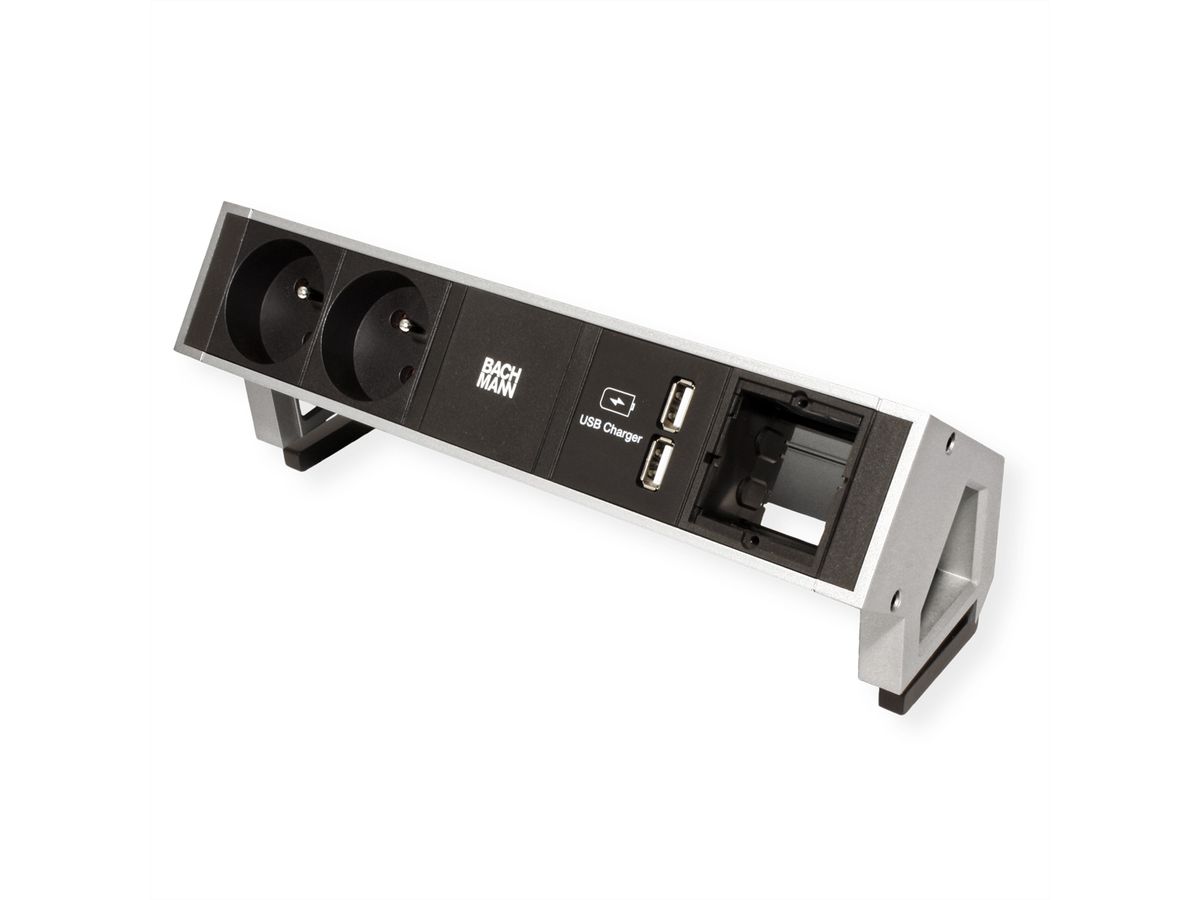 BACHMANN DESK2 2xUTE 35° 1xUSB Charger 1xCM Strom 0,2m GST18 Inox