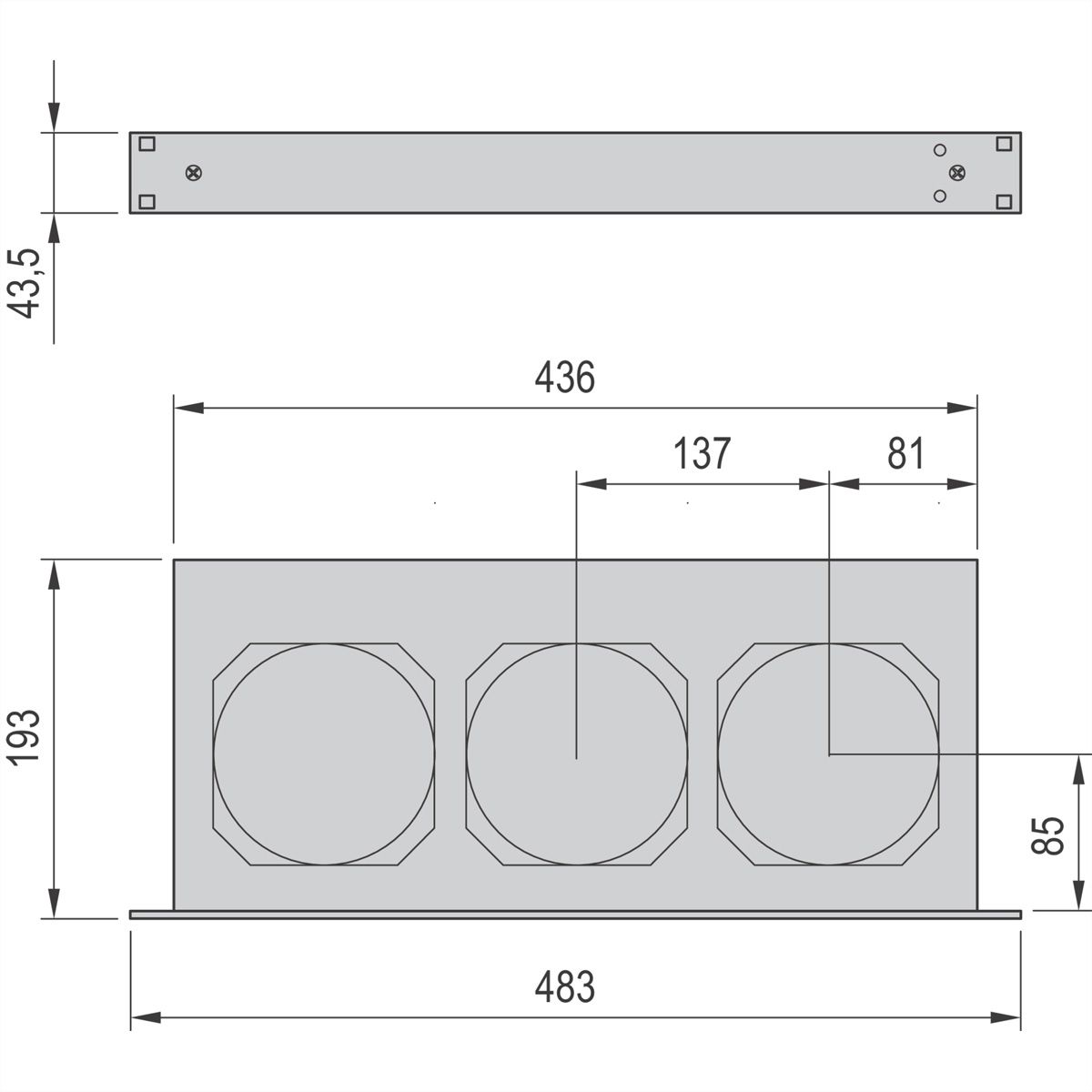SCHROFF 19" Umlüfter, 3 Ventilatoren, 1 HE - UMLUEFTER 19"O.SCH. 24V